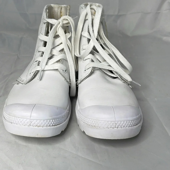 L’ORIGINALE PALLADIUM White Pampa Hi Top Lace Up Boots Sneakers Leather 7.5 - Picture 5 of 16